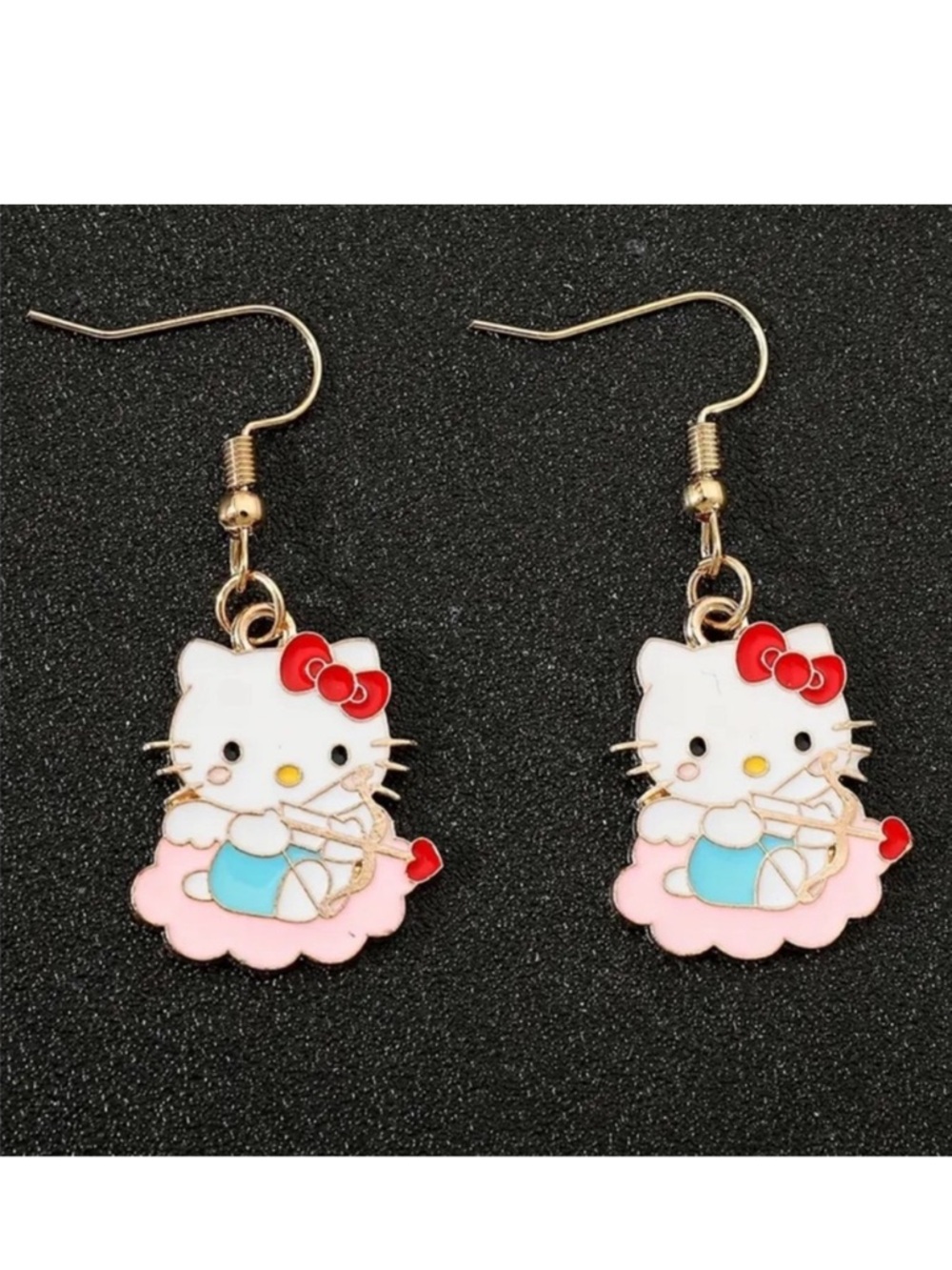 Hello Kitty White, Pink & Red Enamel Dangle Earrings with Blue Detail